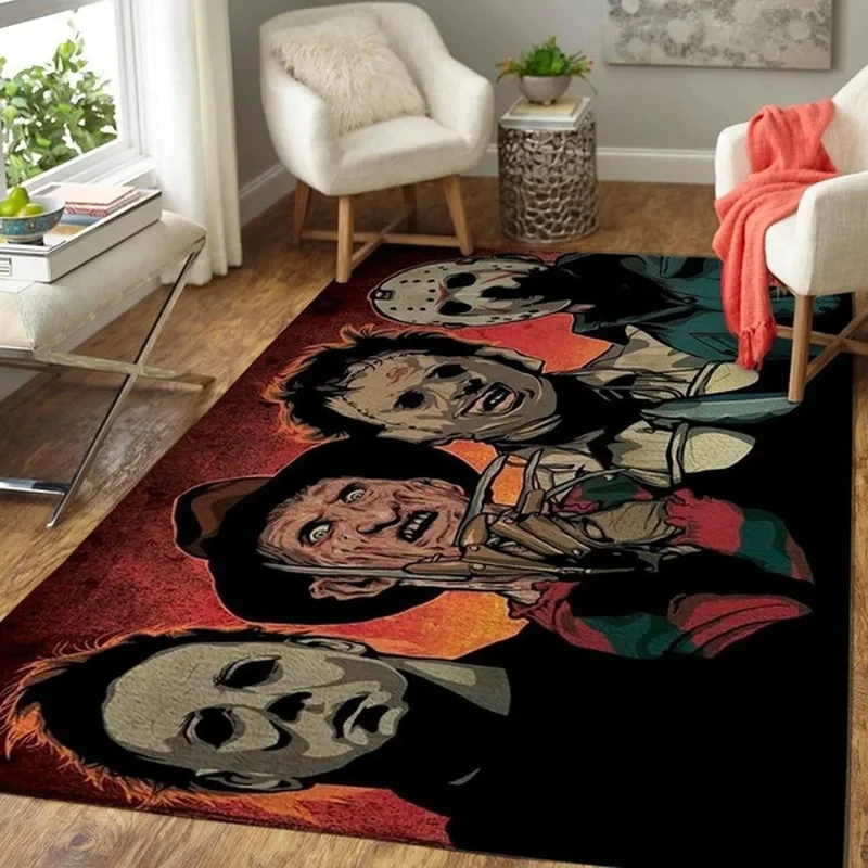 Horror Movie Characters Floor Rugs, Area Soft Rugs Bedroom Living Room,Halloween Floor Mat, Non Slip Rugs, Movie Lover Rugs