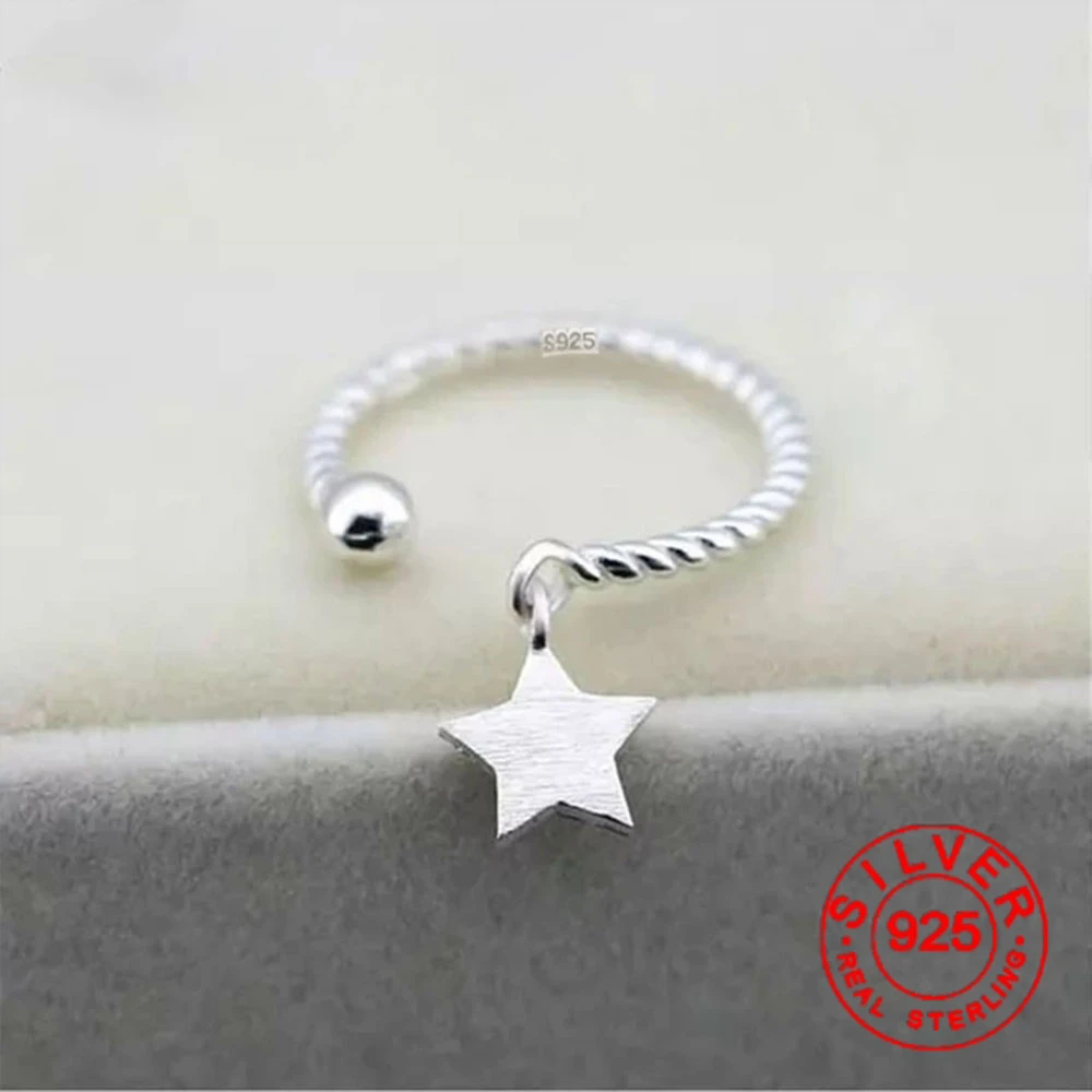 925 Sterling Silver Rings For Women Star Pendant Opening Wedding Rings anillos mujer anel S-R237