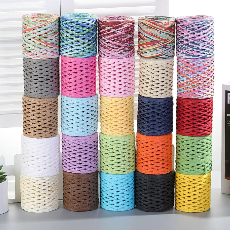 200m Hand-knitted Lafite Raffia Straw Environmentally Friendly Paper Yarn Baking Packaging Belt Rope Crocheting Summer Hat Bags