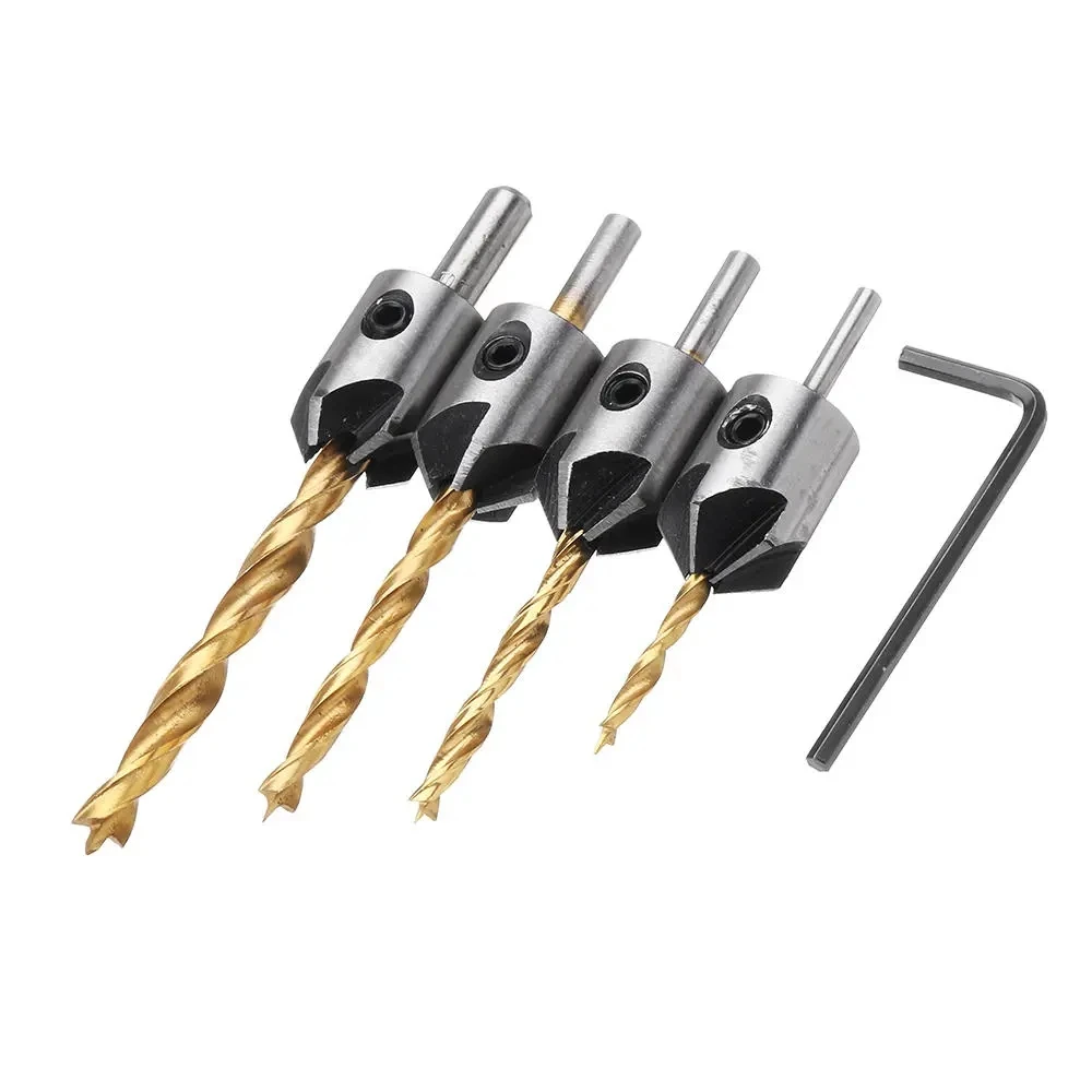 3-10mm Round Shank HSS Titanium Coated Countersink Drill Bit Carpentry Reamer Woodworking Boring Chamfer End Milling Hole Wood