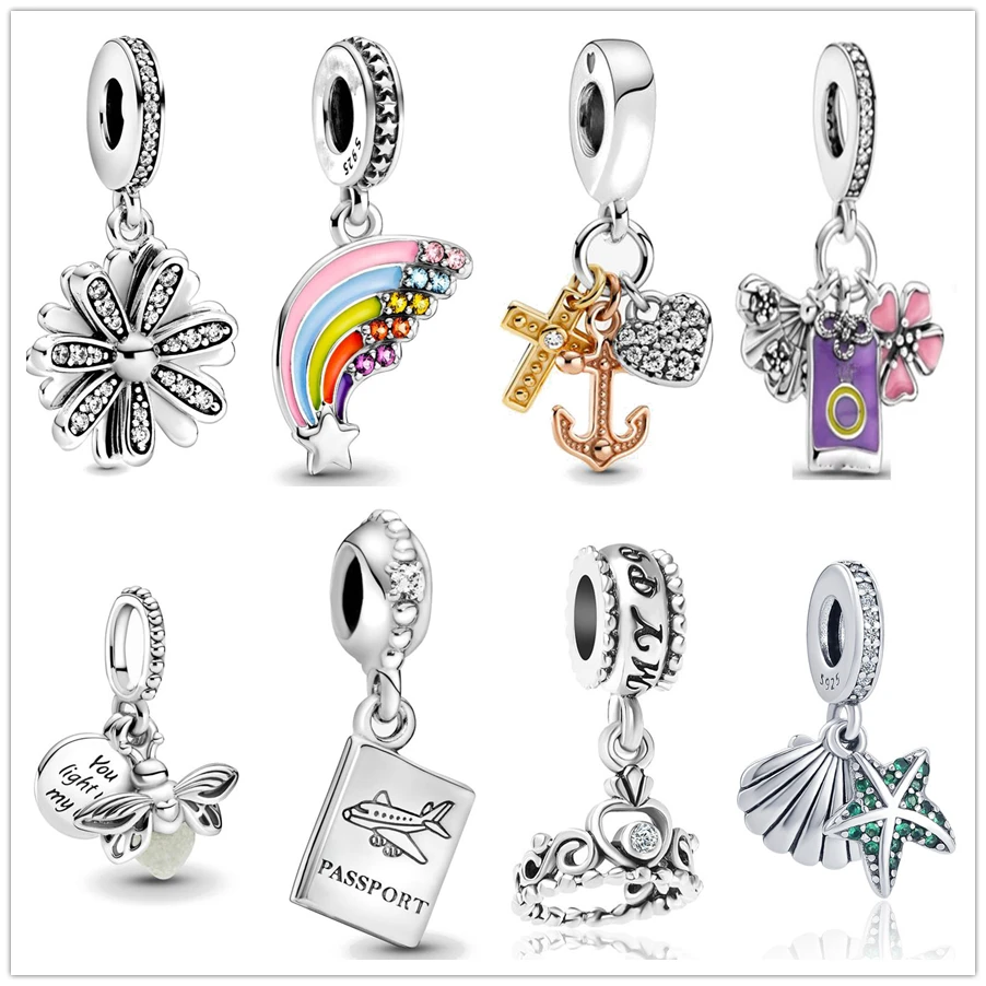 Neastamor New Silver 925 Colourful Rainbow Passport Travel Dangle Charm Bead Fit Original Pandora Bracelet DIY Women Jewelry