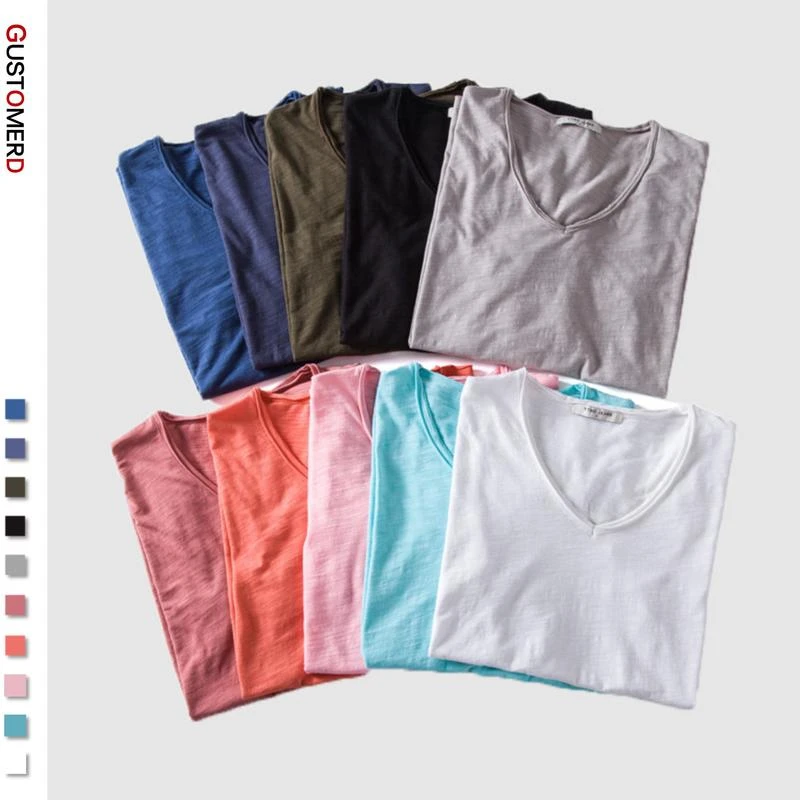 2020 Summer 5 PCS 100% Cotton Soild T Shirt Men V-Neck Short Sleeve Casual Mens T-Shirts Soft Feel High Quality Male Tops Tees