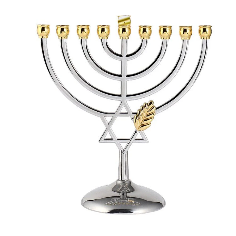 BRTAGG Hanukkah Menorah Silver Color Full Size Non Tarnish - Jewish 9 Branch Chanukah Candlestick Jewish Candle Holders