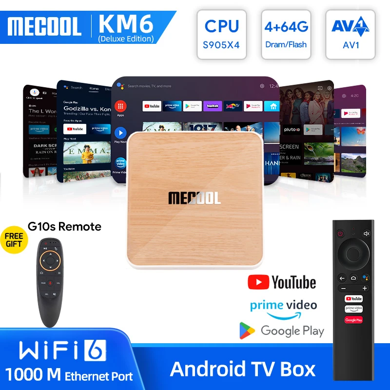 Mecool KM6 ATV Amlogic S905X4 TV Box Android 10 4GB 64GB Wifi 6 BT5.0 Google Certified Support AV1 USB3.0 1000M Set Top Box