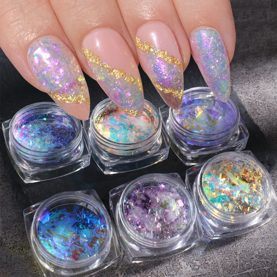 Iridescent Velvet Pink Nail Flakes Holographic Shining Mermaid Glitter Paillettes on Nails Manicure Accessories Sequin BEXR01-07