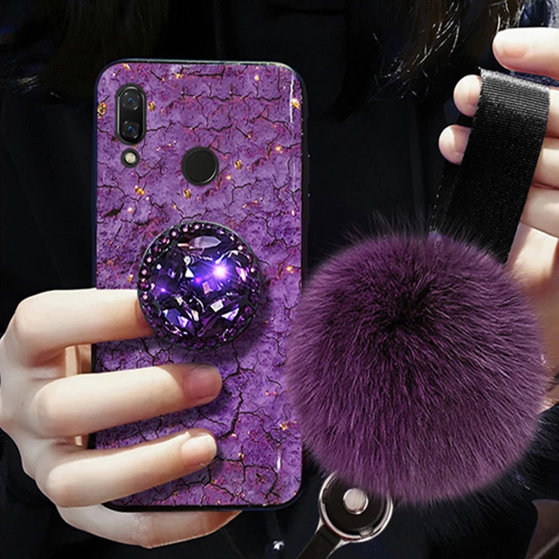 Luxury Marble Glitter Hairball Case For Huawei Y9 Prime 2019 Y6 Y7 2018 2019 Nova3 3i 3E 4 4E 5 5i 5iPro 6 6SE Nova6 4G 5G Cover