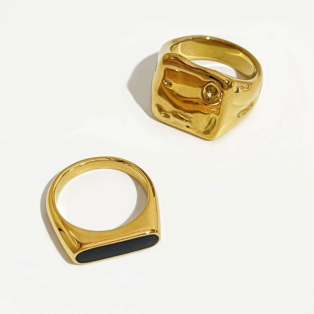 Peri'sBox 3 Designs Black Enamel Abstract Body Rings Textured Meteorite Irregular Rings for Women Vintage Titanium Steel Ring