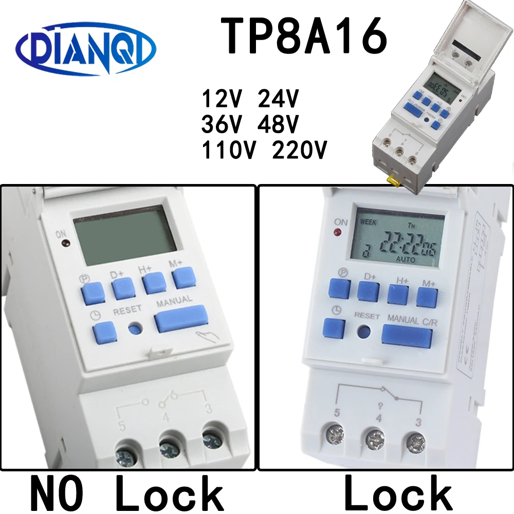 Tp8a16 Timer switch din rail Mount digital weekly programmable electronic microcomputer 220V 110V30A 12V 24V 48V bell ring relay