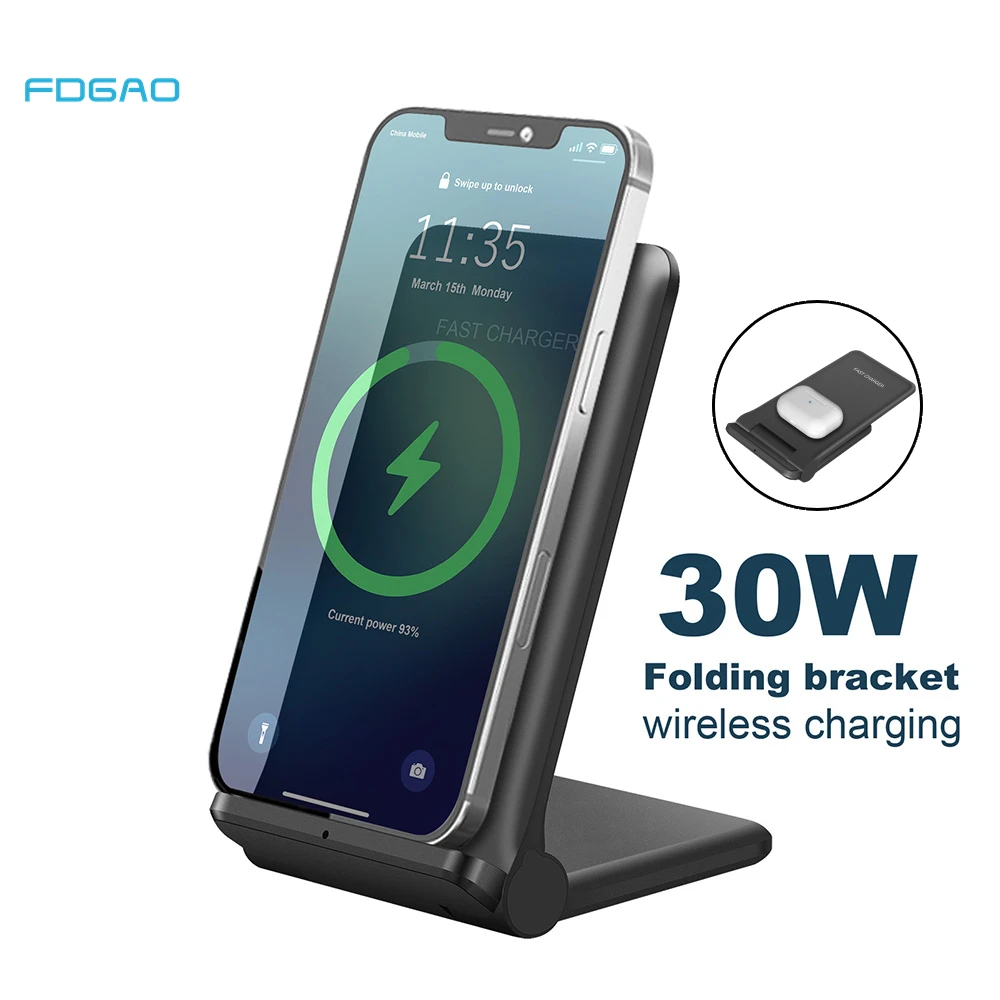 FDGAO 30W Qi Wireless Charger Stand For iPhone 13 12 11 Pro XS MAX XR X 8 Samsung S10 S20 S21 Fast Charging Holder Phone Charger