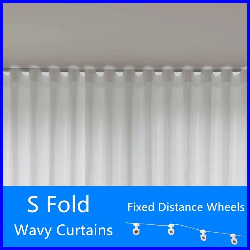 S Fold Wavy Curtains Super Soft Snow Pure White Window Tulle Wave Curtains for Living Room Big Chiffon Sheer Voile Bedroom