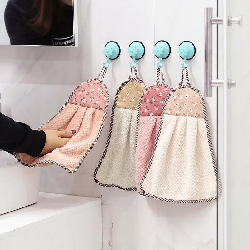 Coral Velvet Bathroom Supplies Soft Hand Towel Absorbent Cloth Dishcloths Hanging  Cloth Kitchen Accessories 30*40cm
