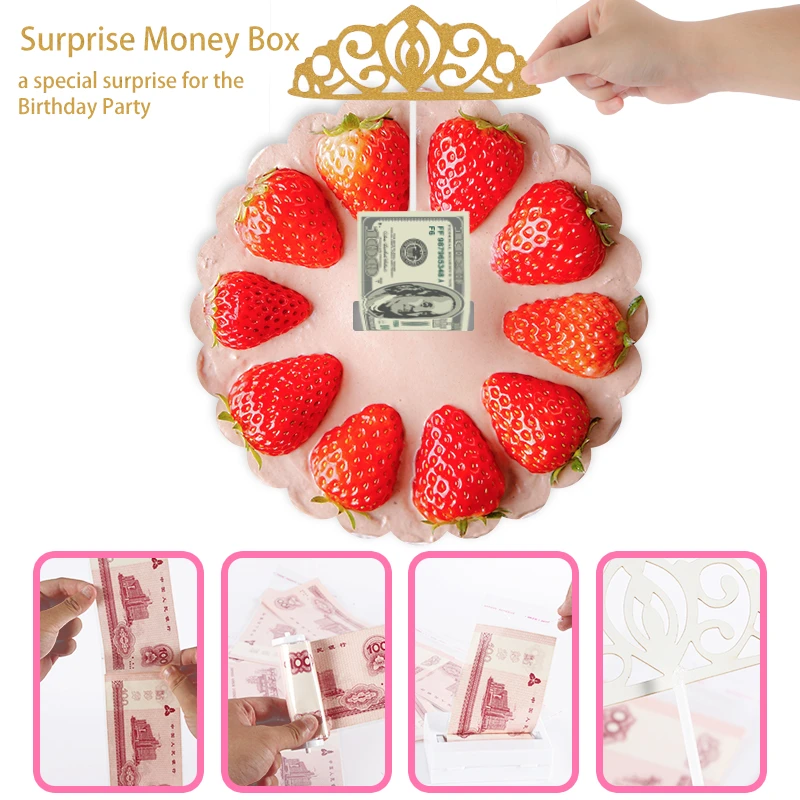 Birthday Surprise Gift Box Napkin Banknote Box Tissue Box Surprise Money Box Cake Parent Birthday Baking Decoration Pull Money