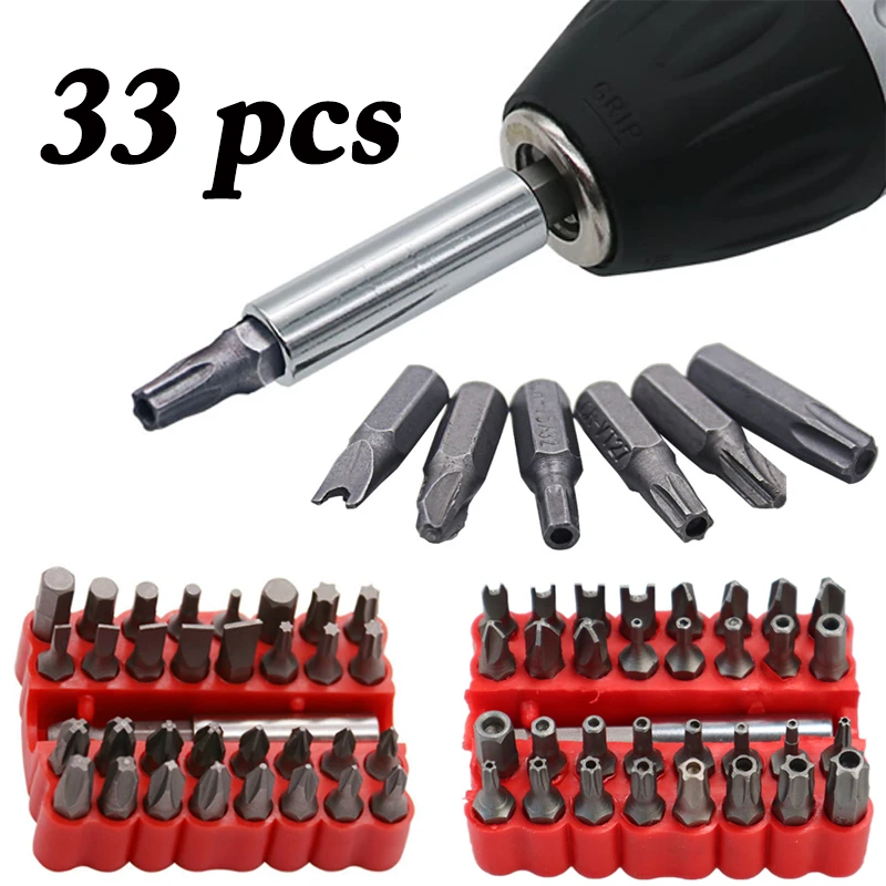 33pcs Security Bit Set with Magnetic Extension Bit Holder Tamper Star Screwdriver Bits Set Quick Release Bit Holder