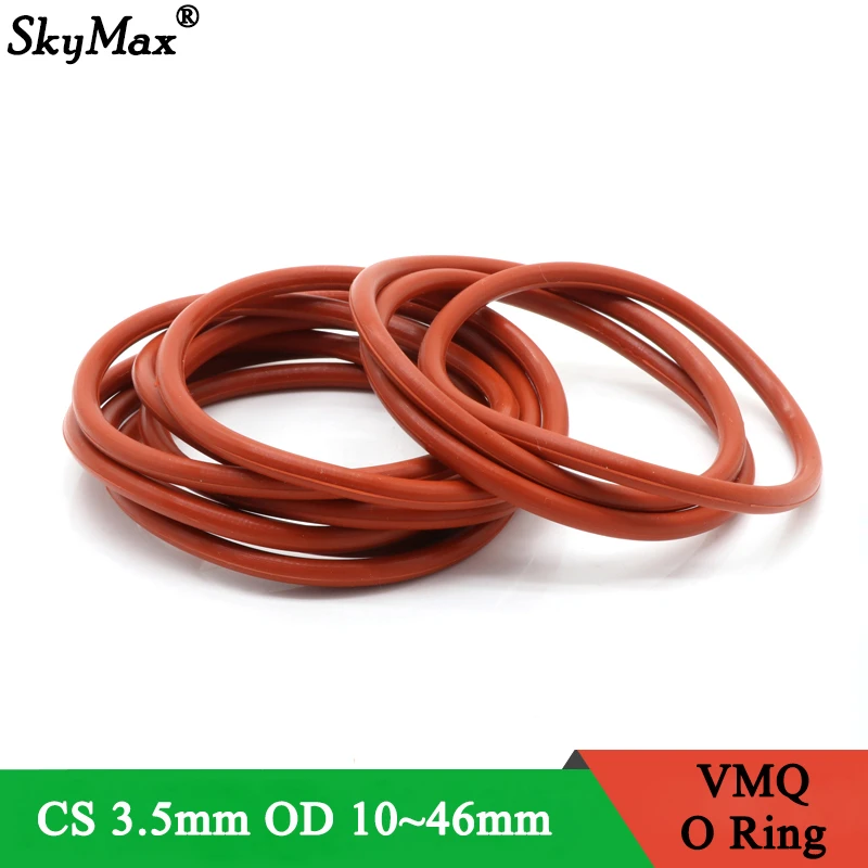 10pcs VMQ O Ring Seal Gasket Thickness CS 3.5mm OD 12 ~ 46mm Silicone Rubber Insulated Waterproof Washer Round Shape Nontoxi Red