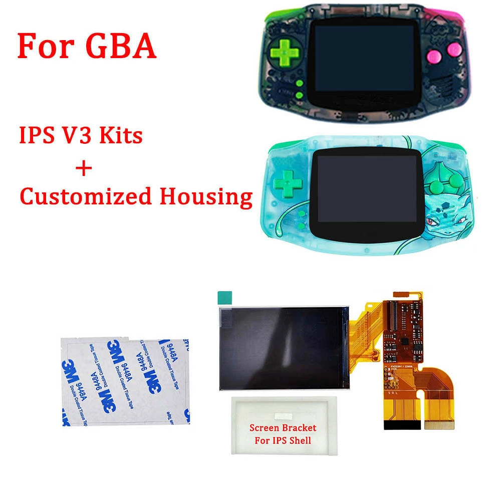 New IPS V2 LCD Screen Kits with Customized Housing Shell Set for GBA ,12 colors pre cut shell case with Backlight V2 Screen Kits