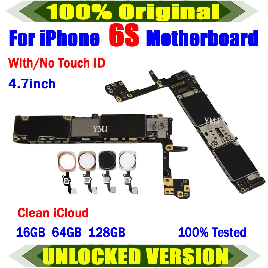 100% Original unlock for iphone 6S 6 S Motherboard With/Without Touch ID,free iCloud for iphone 6S Logic board with Full Chips