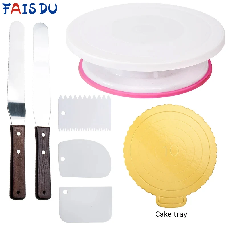 6Pcs/Set Plastic Cake Turntable Rotating Cake Plastic Dough Pastry Decorating Cream  Stand Rotary Table DIY Pan Baking Tool