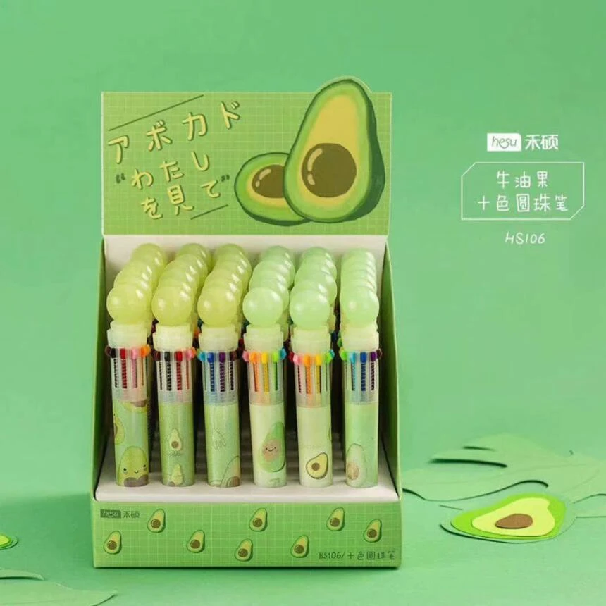 Smile Cartoon Avocado Style 12 Colors Ballpoint Pen School Office Supply Gift Stationery Papelaria Escolar