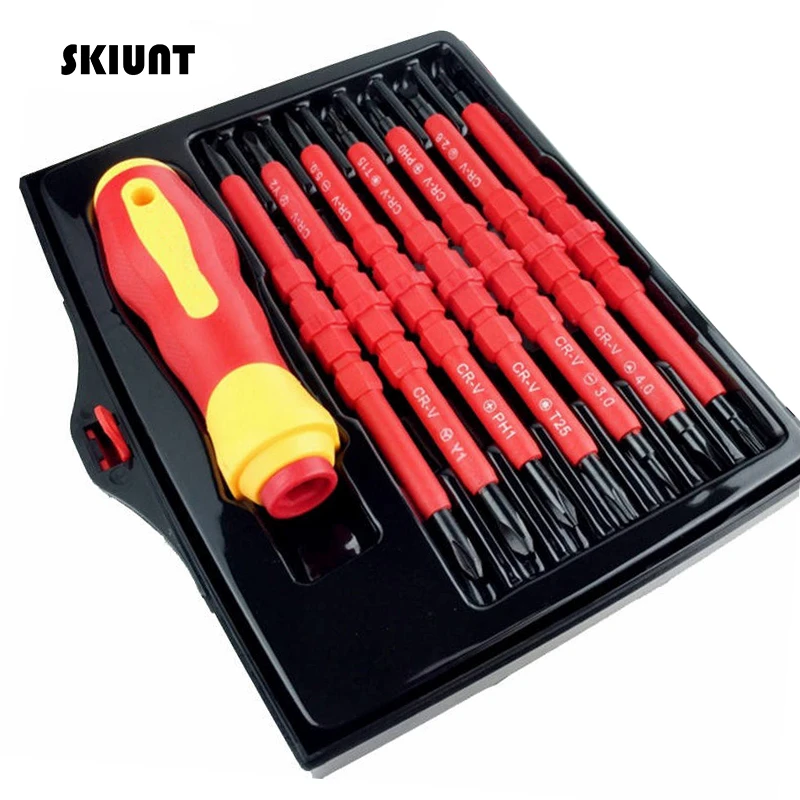 SKIUNT Insulated Screwdriver Set Screw Driver Bit Magnetic Phillips Slotted Screwdrivers Screw Holder For Electrician Hand Tools