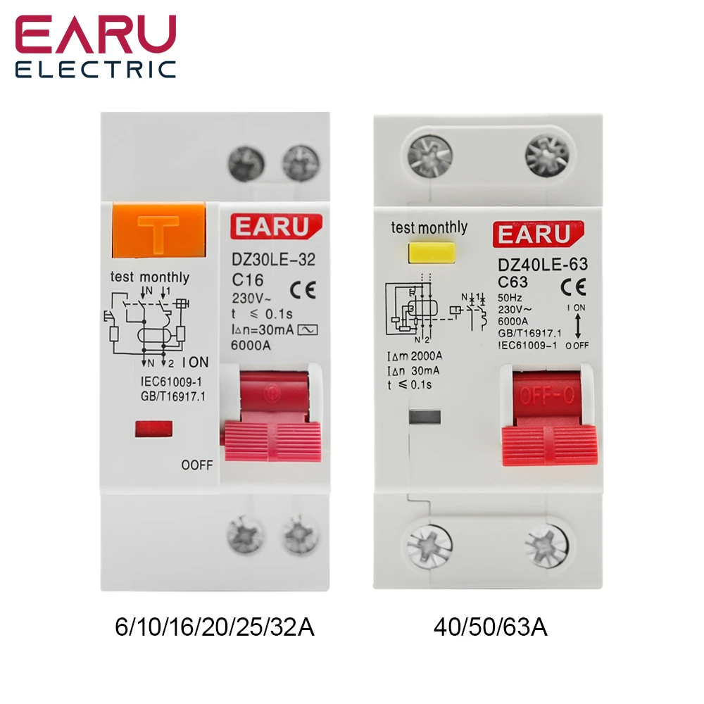 DZ30L DZ40LE EPNL DPNL 230V 1P+N Residual Current Circuit Breaker With Over And Short Current  Leakage Protection RCBO MCB 6-63A