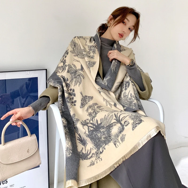 2021 Luxury Cashmere Scarf Winter Women Pashmina Shawls Warm Blanket Wraps Female Foulard Bandana Brand Thick Print Scarves
