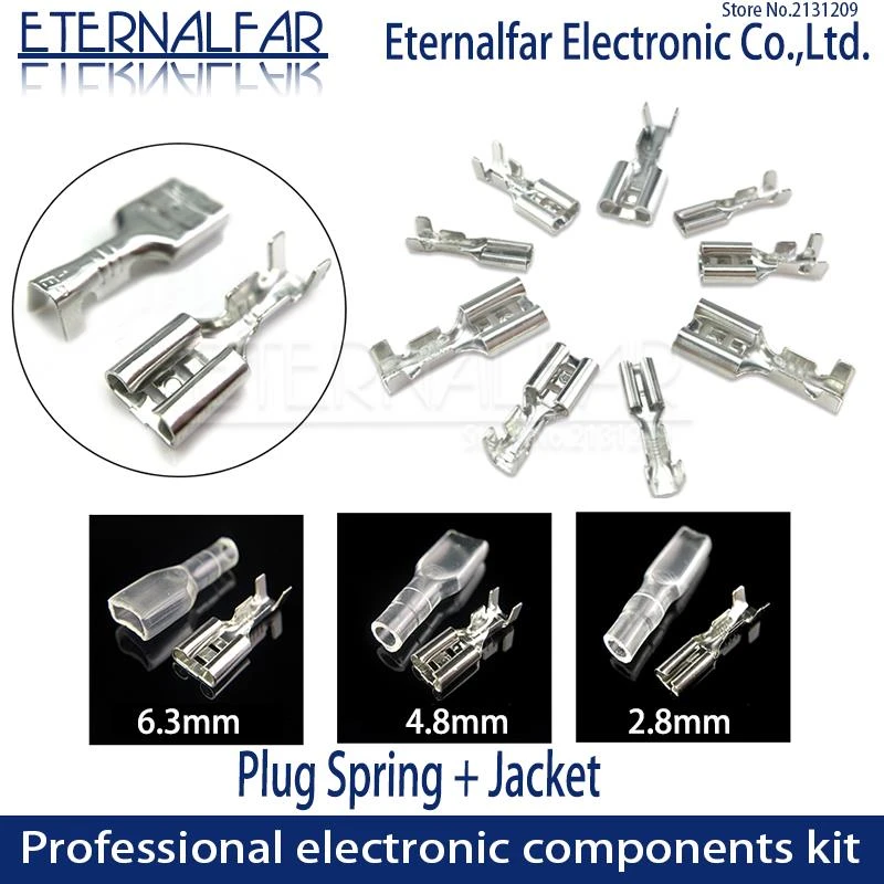 2.8mm 4.8mm 6.3mm 16A Switch Wire Connectors Crimp Terminals Spade Terminals With Transparent Insulating Sleeves Plug spring
