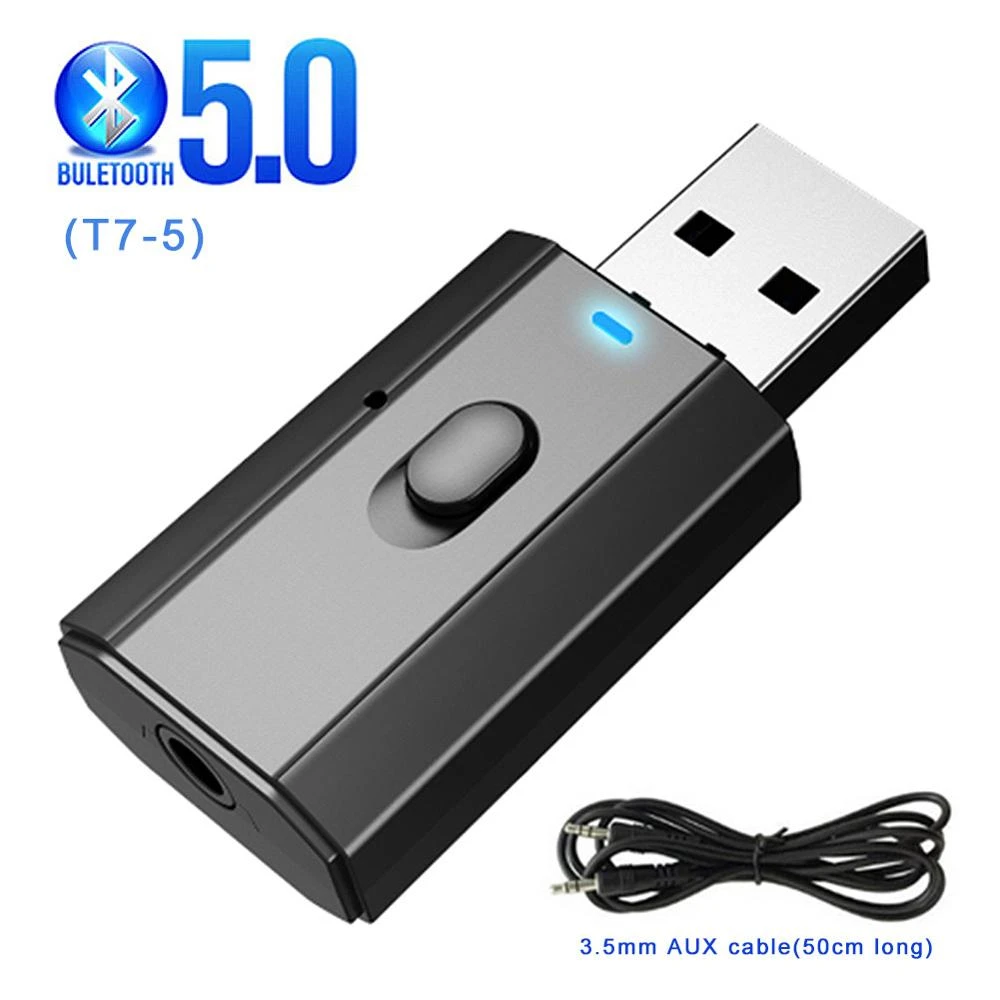 Bluetooth-compatible 5.0 Adapter USB Wireless Transmitter Receiver Music Audio for PC TV Car Hands-free 3.5mm AUX Adaptador