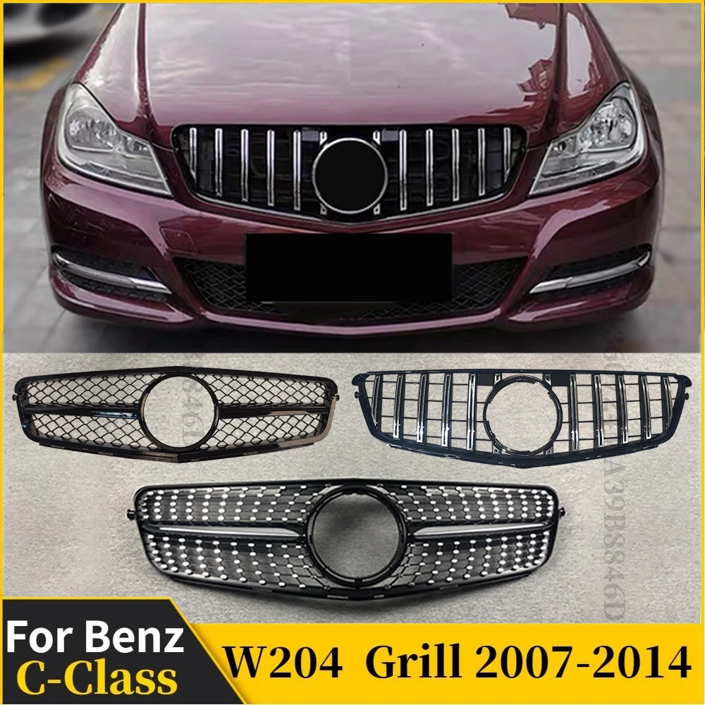 Diamond AMG GT Style Grill For Mercedes Benz C Class W204 2007-2014 C180 C200 C250  C300 C350 Tuning Sport Front Bumper Grilles