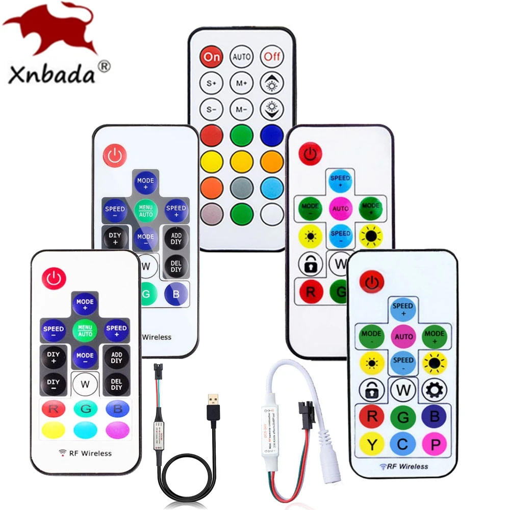 WS2811 WS2812B Led Pixels Strip Light Controller USB/DC MINI 3Keys RF 14/17/21Keys Led Tape Remote Controller DC5-24V