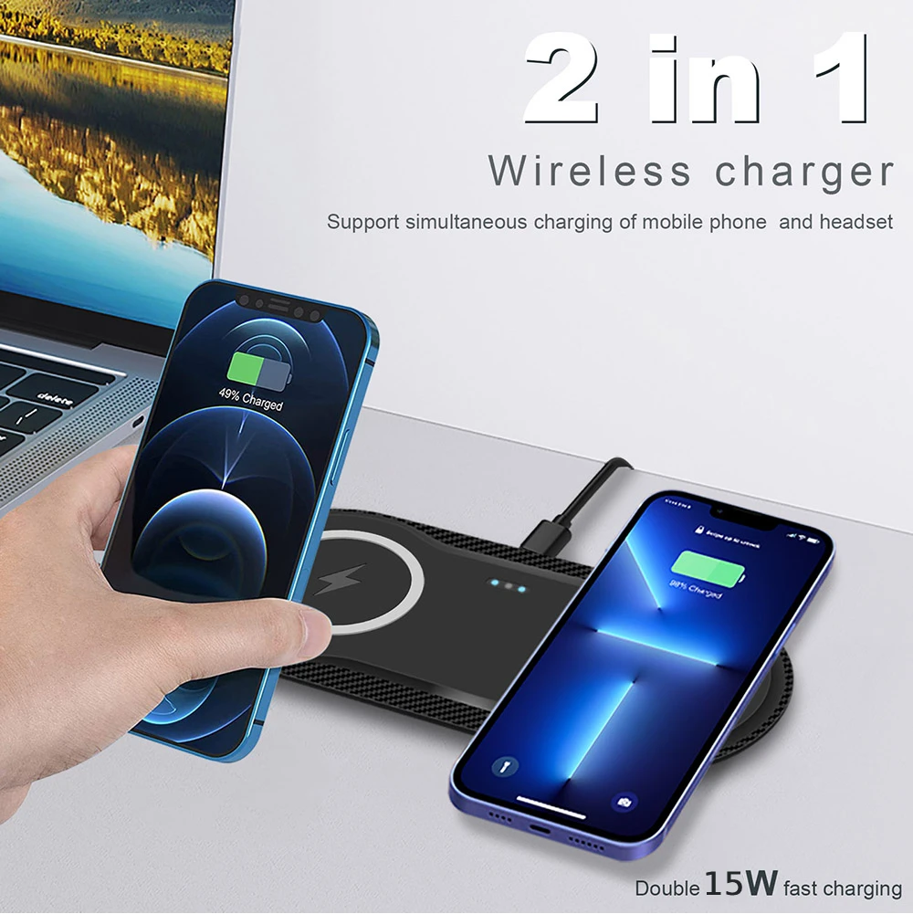 30W Dual Seat QI Wireless Charger 2 in 1 Fast Charging Pad Desktop Charger for iPhone 13 12 11 Pro XS MAX XR X 8 Samsung S20 S21