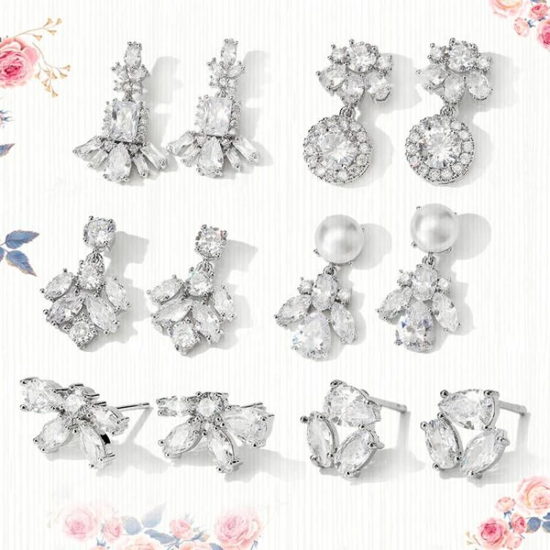ZAKOL 8 Designs New Exquisite Cubic Zirconia Stud Earrings for Women Fashion Crystal Leaf Bridal Wedding Jewelry Drop Shipping