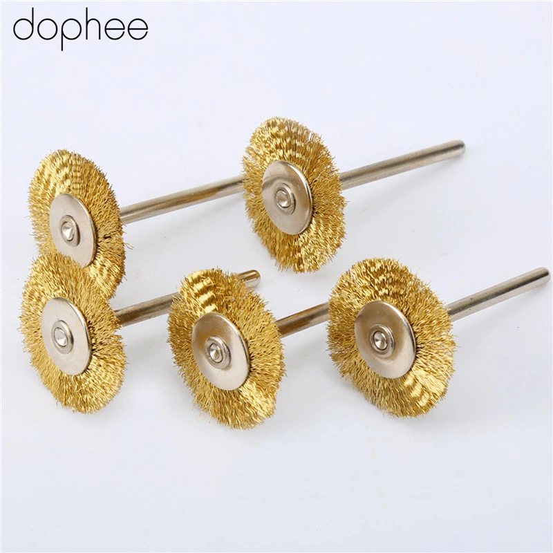 dophee 5Pcs Copper Wire Dremel Accessories 25mm Wheel Diameter Brushes for Grinder Rotary Tool Accessory 3.17MM Shank