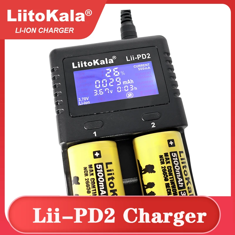 2021 New LiitoKala Lii-PD2 battery Charger for 18650 26650 21700 18350 AA AAA 3.7V/3.2V/1.2V lithium NiMH batteries