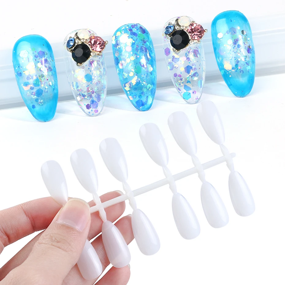 120pcs Stiletto Shape False Nail Tips Nature Clear Round Full Cover Display Practice Acrylic UV Gel Polish Tool Manicure JI1030