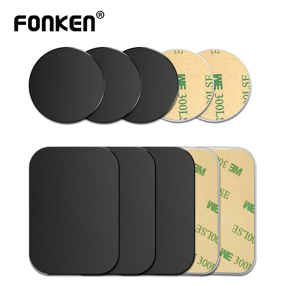 FONKEN 1/5pcs Thin Metal Plate For Magnetic Car Phone Holder Iron Sheet Sticker Disk For Magnet Phone Stand Mount Round Retangle