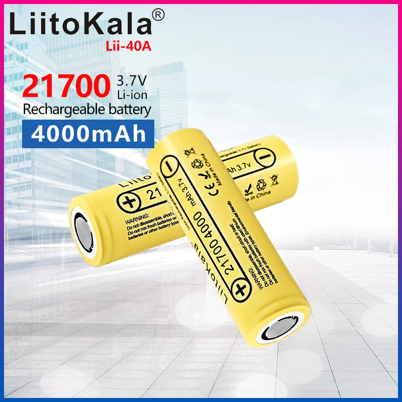 LiitoKala Lii-40A 21700 4000mah Rechargeable Battery lithium 40A 3.7V 10C discharge High Power batteries High Drain Batteries