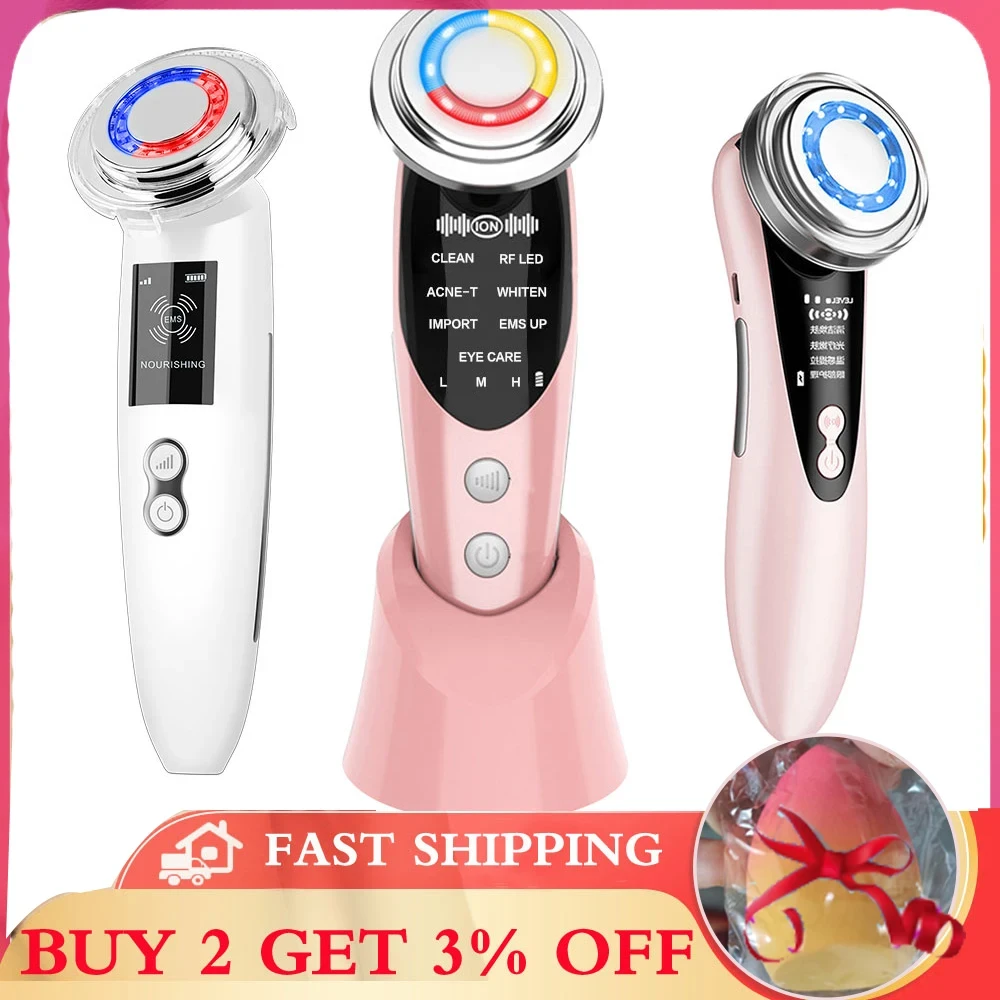 EMS Facial Massager LED light therapy Sonic Vibration Wrinkle Removal Skin Tightening Hot Cool Treatment Skin Care Beauty Device