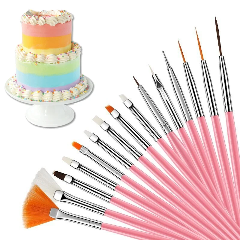 15Pcs/Set Fondant Cake Brush DIY Sugar Craft Baking Decorating Tools Cake Pen Brush for Fondant Painting Cookie Decoration Tools