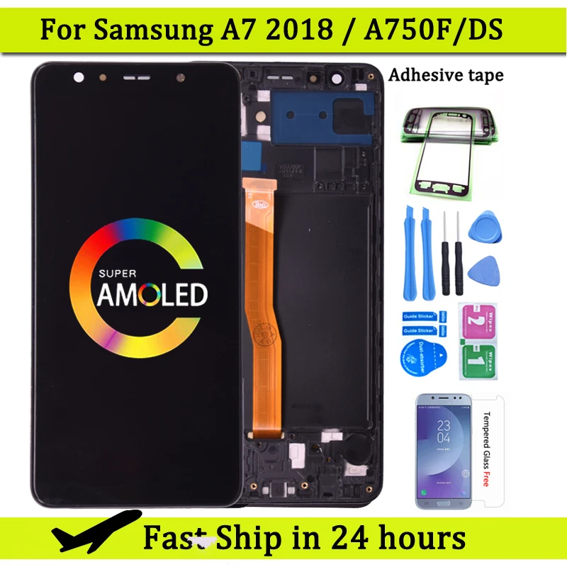 Super Amoled For Samsung Galaxy A7 2018 A750 SM-A750F LCD Display with Touch Screen Digitizer Assembly For Samsung A750 LCD