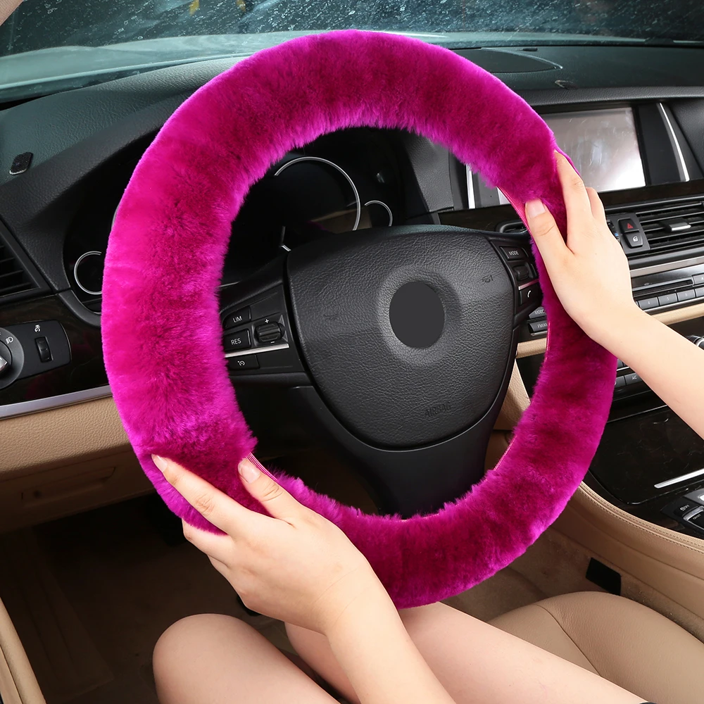 Authentic Sheepskin Car Stretch-on Steering Wheel Cover/Soft Australian Wool Vehicle braid on the steering-Wheel Protector