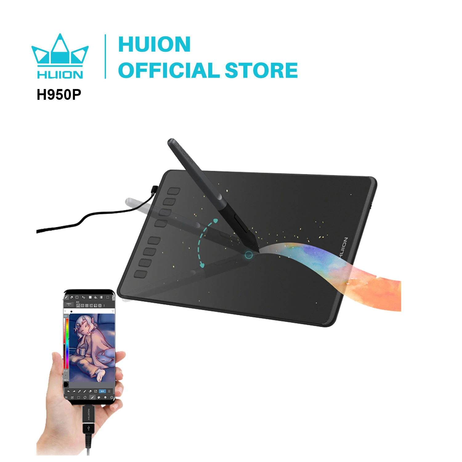 HUION Ultralight Graphic Tablets H640P/H950P Digital Tablet Drawing Pen Tablet With Battery-Free Stylus for pc and android phone