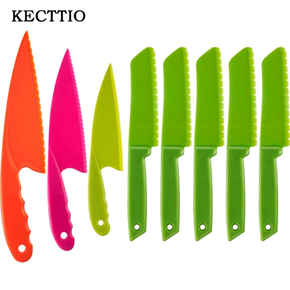 Kid Plastic Kitchen Knife Set Children's Safe Cooking Chef Nylon Knives For Fruit Bread Cake Salad Lettuce Knife