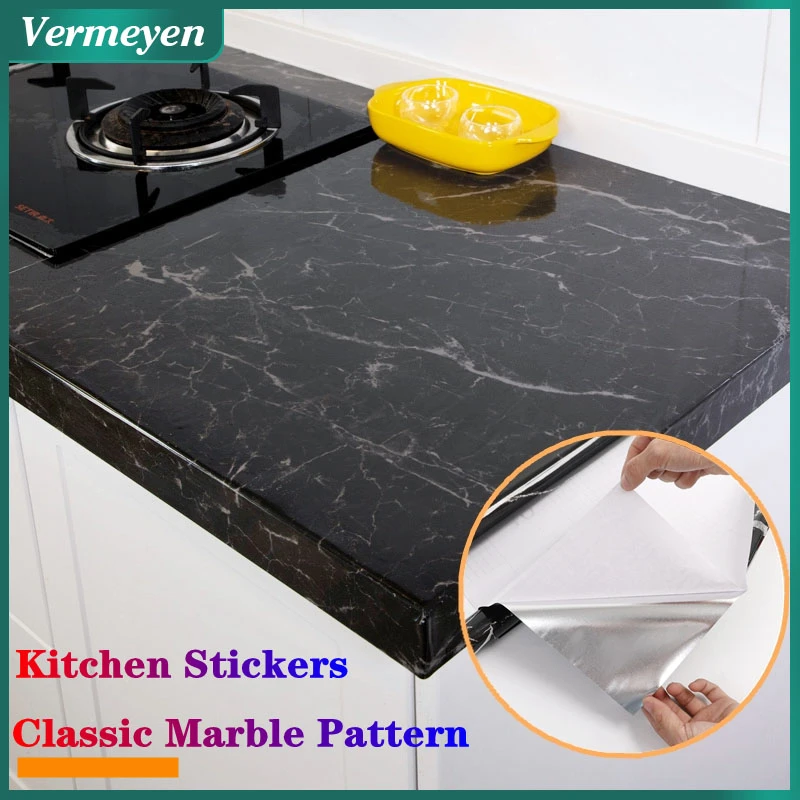 Adiabatic Kitchen Stickers Waterproof Oilproof Self-adhesive Classic Marble Pattern Wall Stickers Protect Desktop Fireproofing