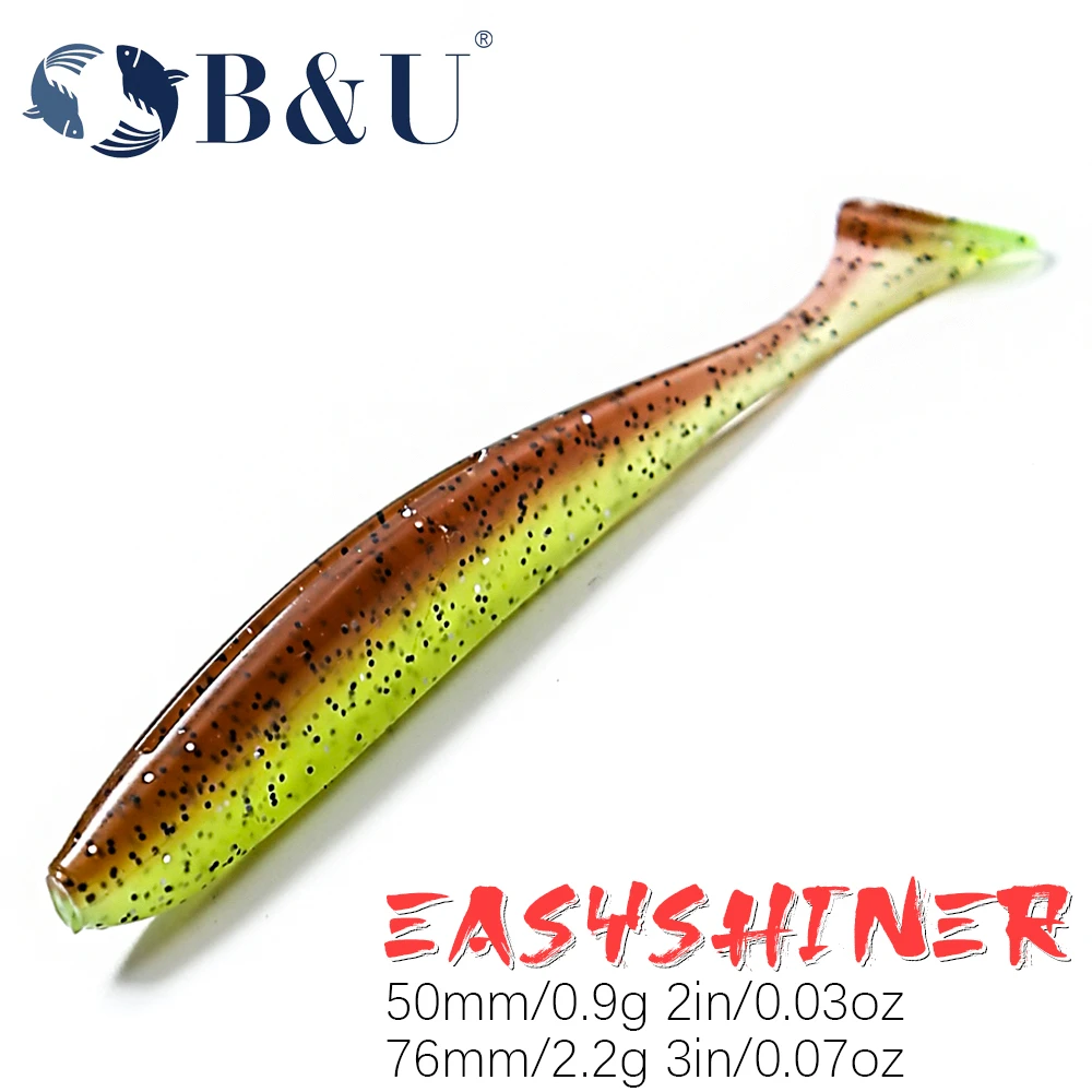 B&U Easy Shiner 50mm 76mm Fishing Soft Lure Baits Trout Lure Silicone Swimbait Jigging Wobblers For Pike Artifical Rubber Bait