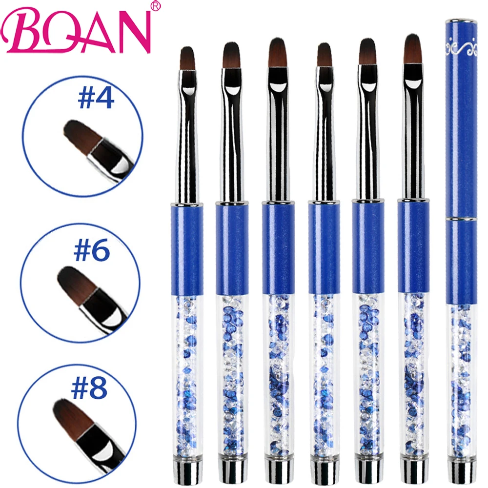 BQAN 1Pcs 4#6#8# Nail Art Brush UV Gel Polish Painting Brush Blue Rhinestone Handle Nail Drawing Brush DIY Manicure Design Tool