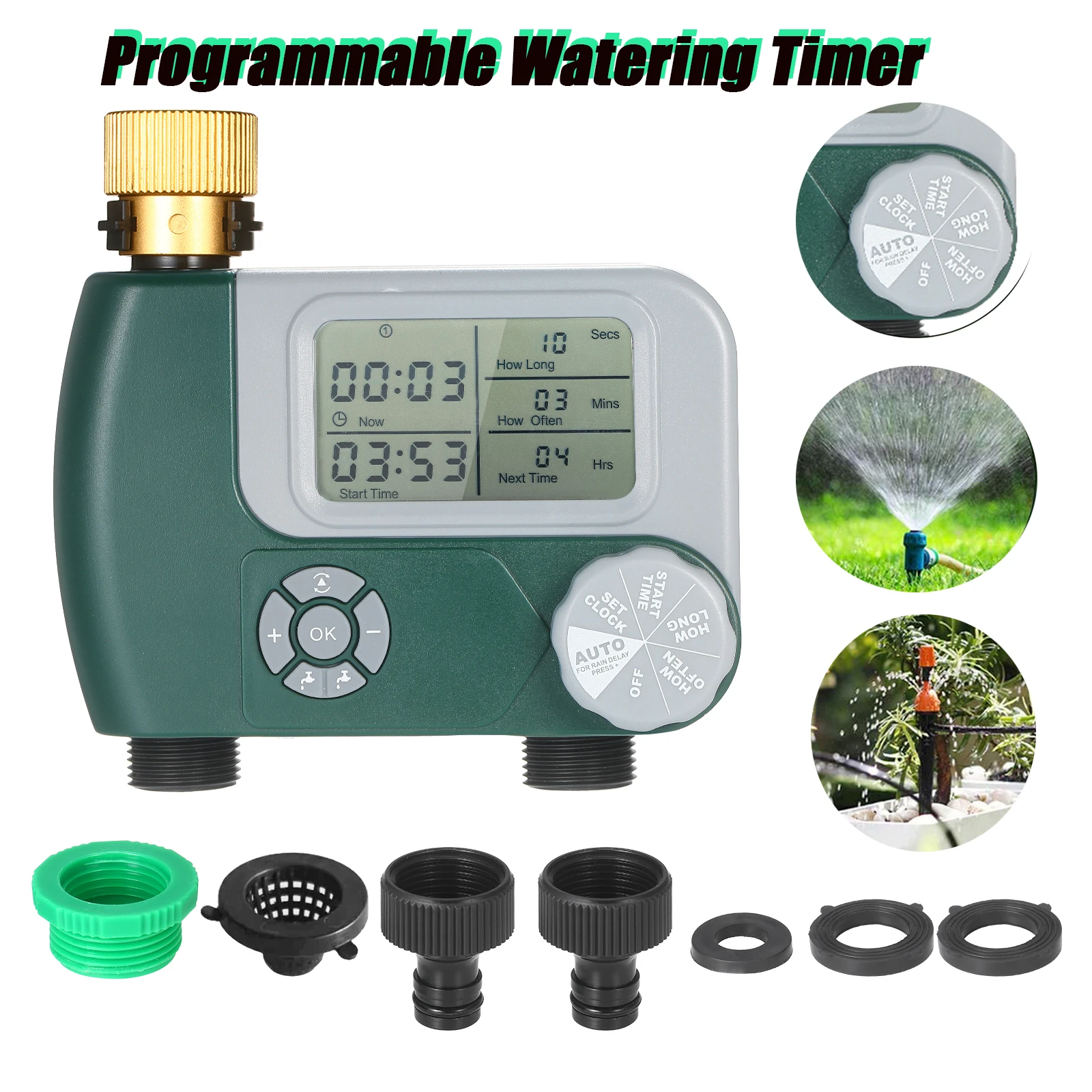 Digital Hose Faucet Timer Outdoor Battery Operated Automatic Watering Sprinkler System Irrigation Controller with 2 Outlet