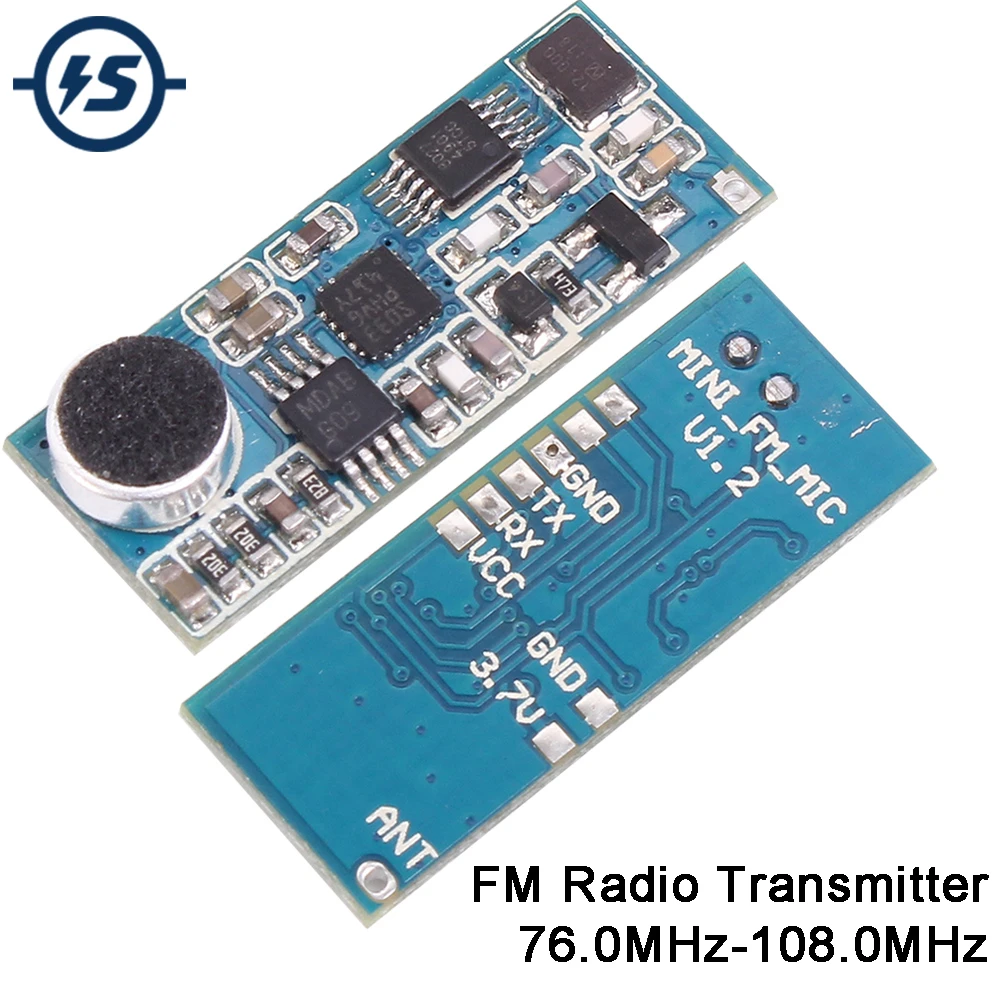 Mini FM Transmitter Module Wireless Microphone Single Channel Board 3-5V 100mW Adjustable Sensitivity PLL 76.0MHz-108.0MHz