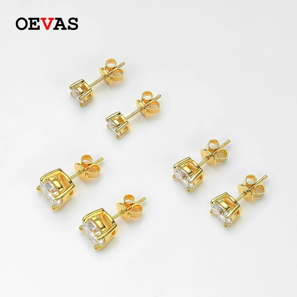 OEVAS Real 0.5/1 Carat D Color Moissanite Stud Earrings For Women 18K Gold Color 100% 925 Sterling Silver Wedding Fine Jewelry
