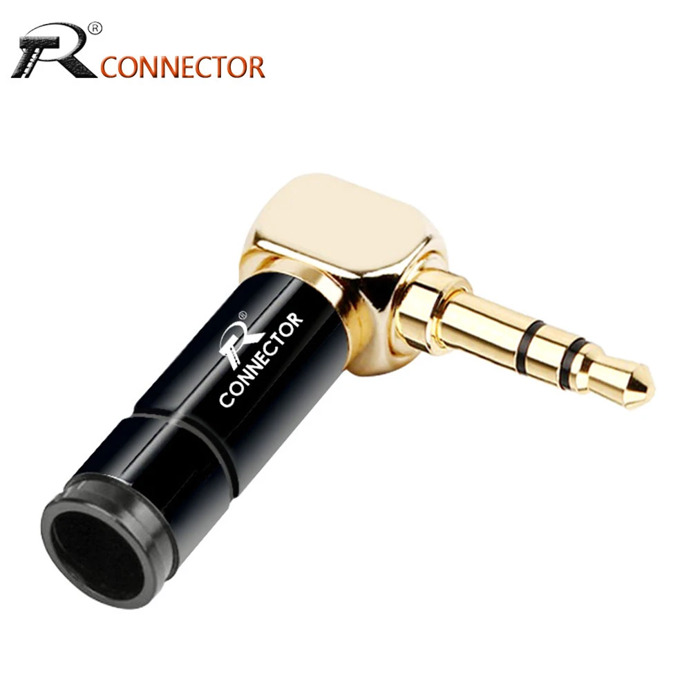 1PC Luxury Jack 3.5mm Right Angle Earphone plug 3Pole Gold-plated Wire Connector Fit for 6mm Cable DIY Play Aluminum alloy tube