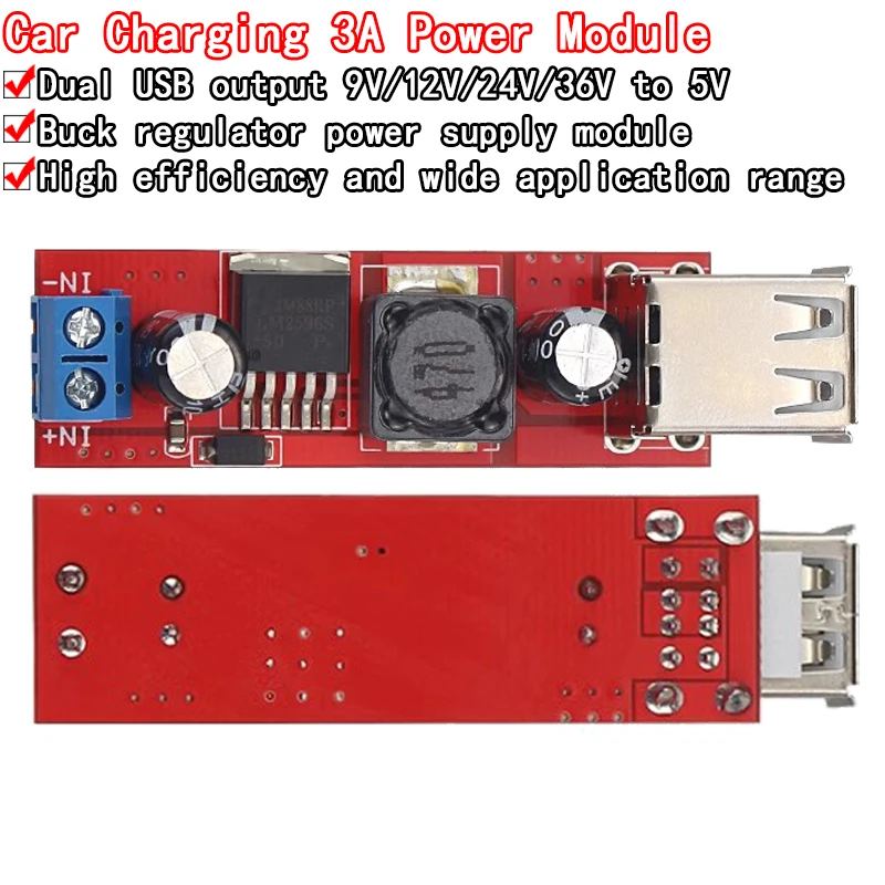 DC 6V-40V To 5V 3A Double USB Charge DC-DC Step Down Converter Module For Vehicle Car Charger LM2596 Dual Two USB